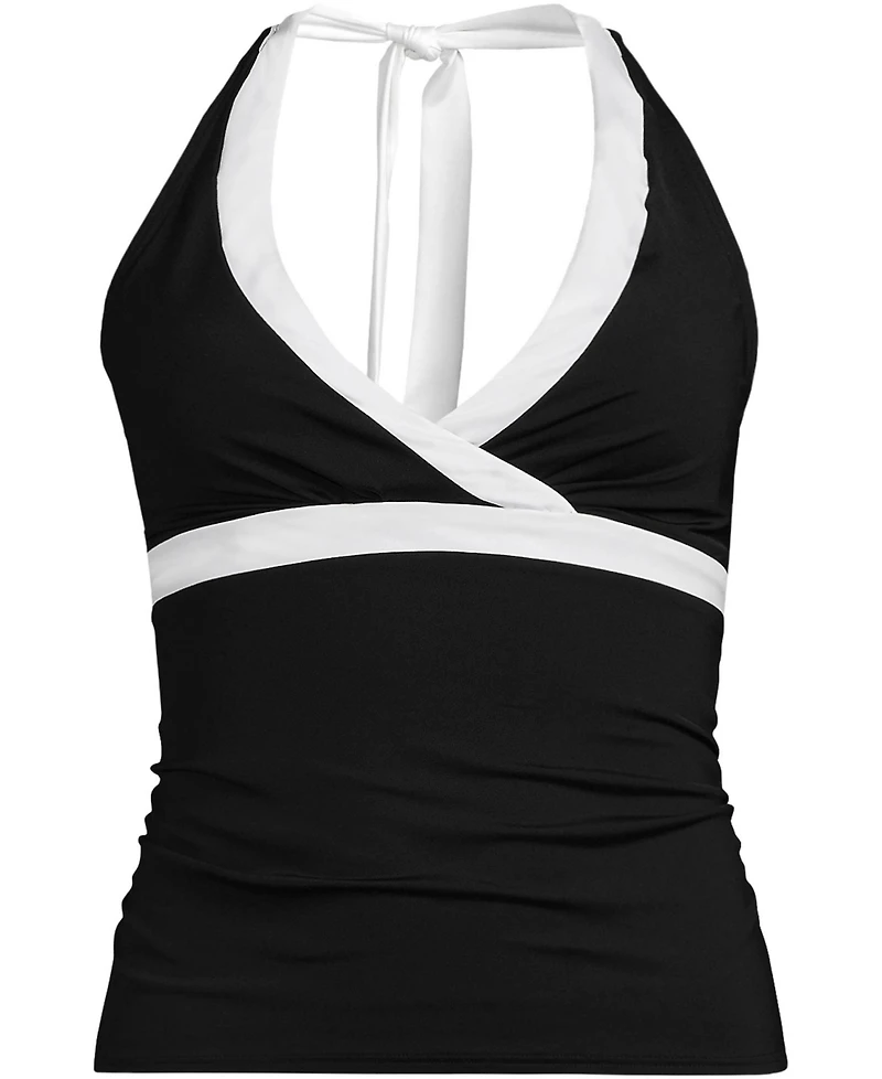 Lands' End Women's Long Torso V-Neck Halter Tankini Top