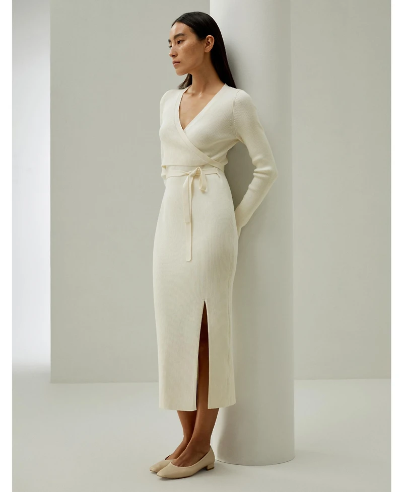 Lilysilk Women's Elegant Wrap-Front Silk Knit Dress
