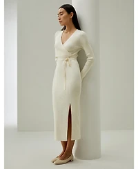 Lilysilk Women's Elegant Wrap-Front Silk Knit Dress