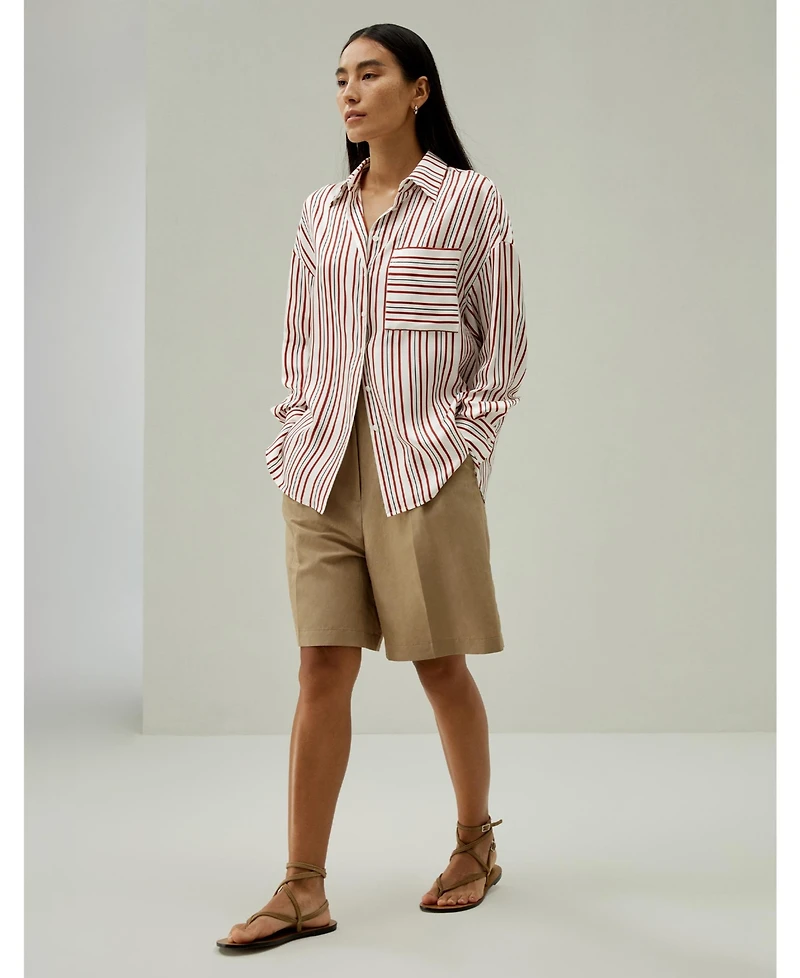 Lilysilk Women's Oversized Striped Silk-Twill Shirt