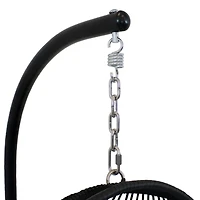 Outdoor Resin Wicker Patio Julia Hanging Basket Egg Chair Swing with Cushions, Headrest, and Steel Stand Set - 3pc