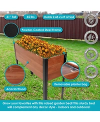 Acacia Wood Raised Garden Bed with Legs - 31-Inch H Powder-Coated Steel Frame Removable Planter Bag