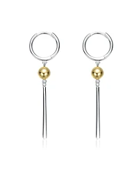 Sterling Silver Two-Tone with 14K Gold Plated Sphere and Sleek White Gold Plated Bars Drop Earrings