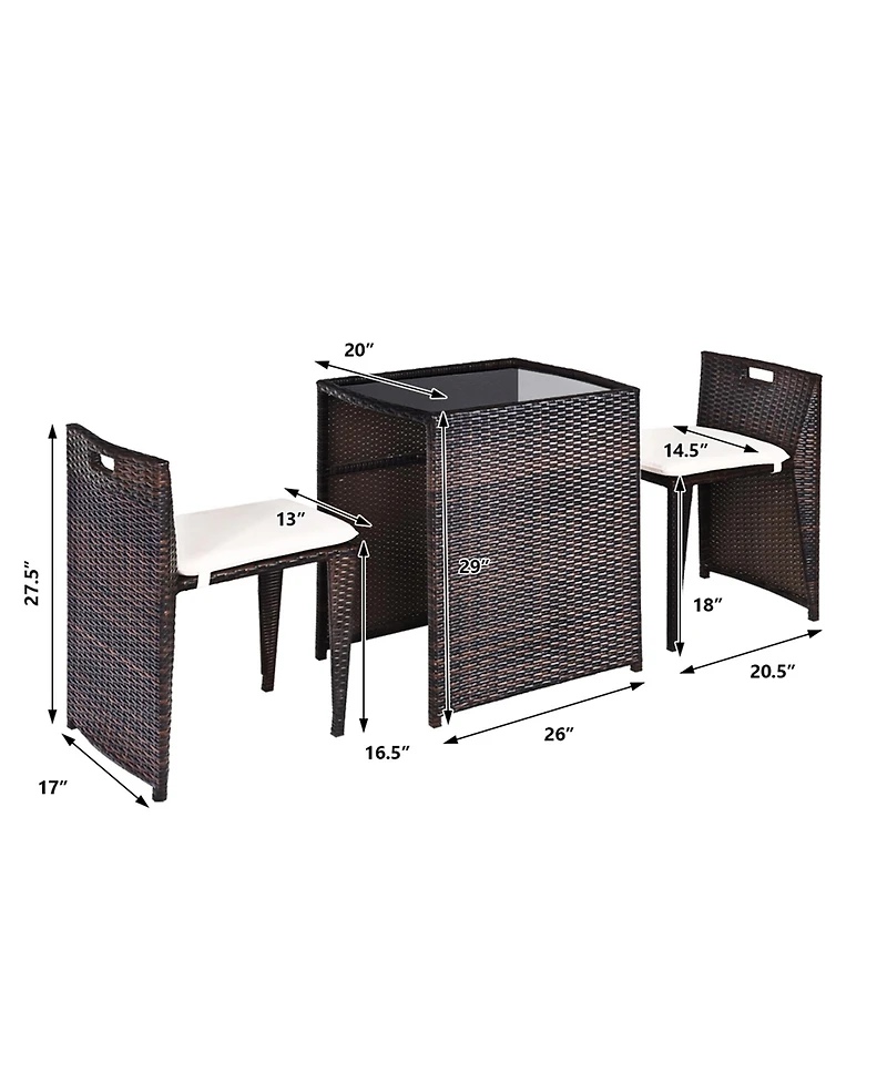 Gymax 3 Pcs Cushioned Wicker Patio Furniture Set Seat Sofa Outdoor No Assembly