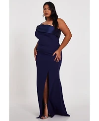 Quiz Plus One Shoulder Satin/Scuba Crepe Maxi Dress