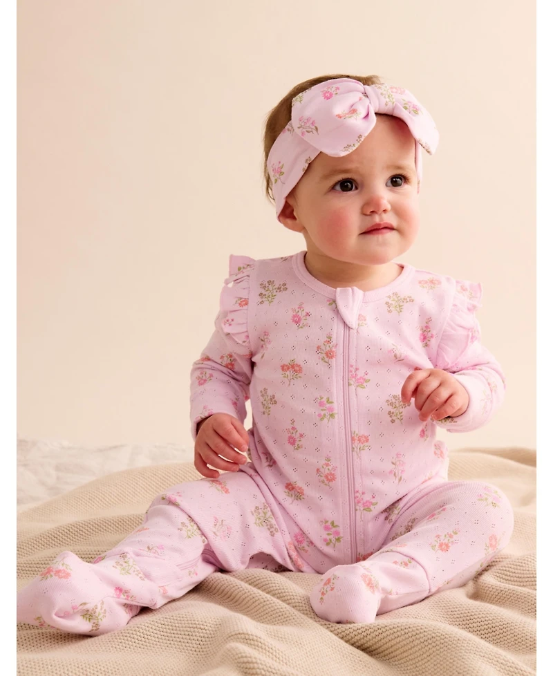 Purebaby Baby Girls Zip Coverall & Headband Set