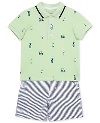 Little Me Baby Boys Cotton Golf Polo & Striped Shorts Set