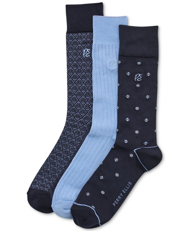 Perry Ellis Portfolio Men's 3-Pk. Assorted Patterned Crew Socks