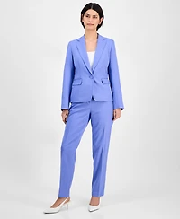 Le Suit Women's Pinstriped Notch-Collar One-Button Jacket & Straight-Leg Mid-Rise Pants, Regular Petite