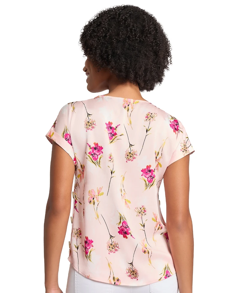 Jones New York Women's Kelly Floral Print Short-Sleeve Blouse