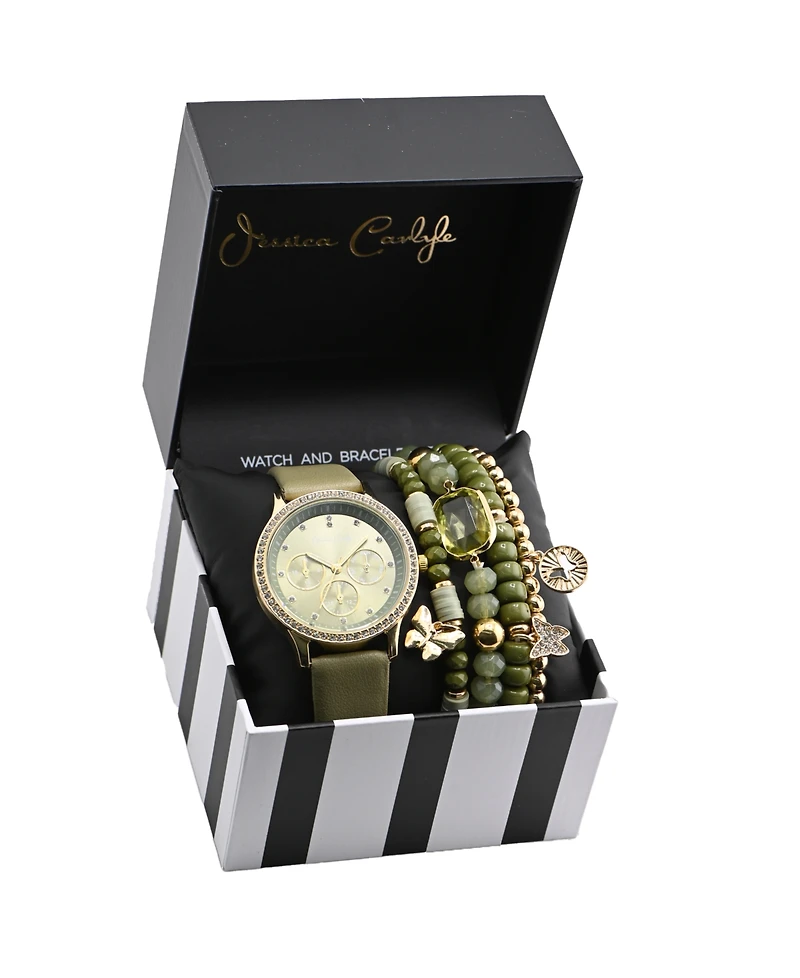 Jessica Carlyle Women's Olive Polyurethane Leather Analog Watch, 38mm
