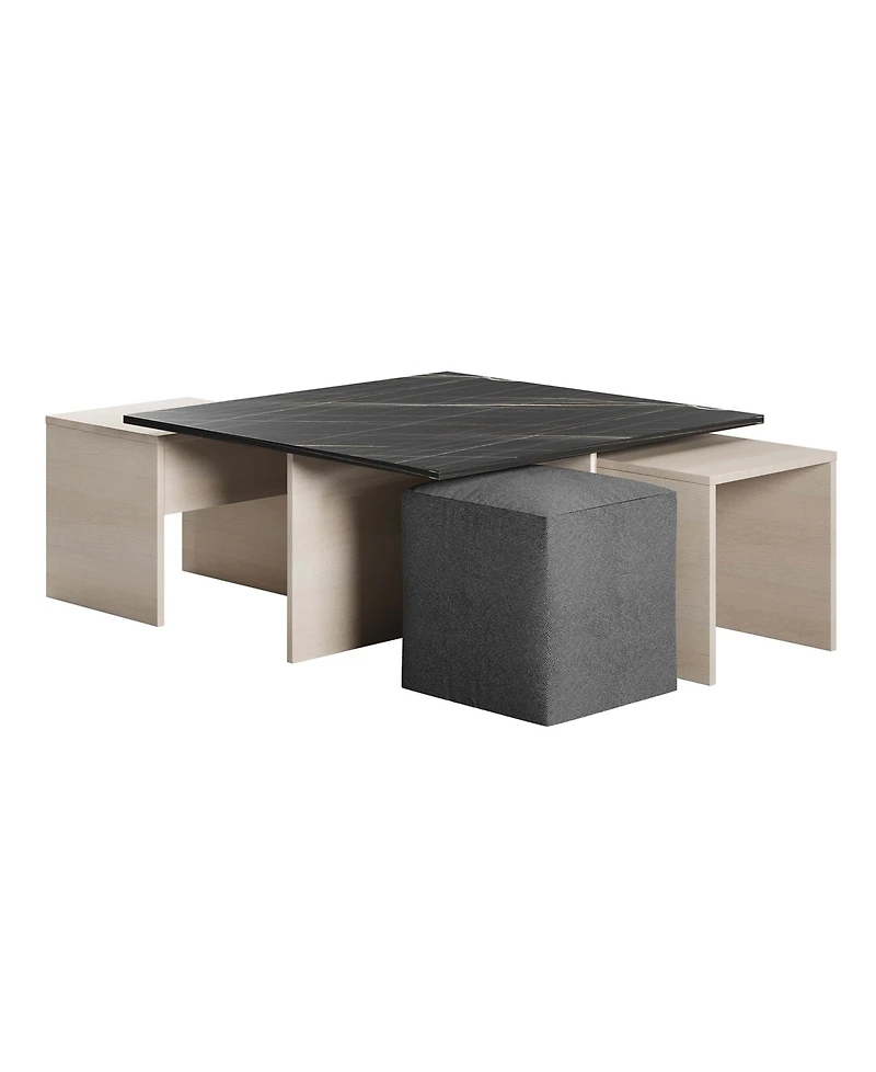 Manhattan Comfort 37.4" Haley Modern Nested Coffee Table and Ottoman Set