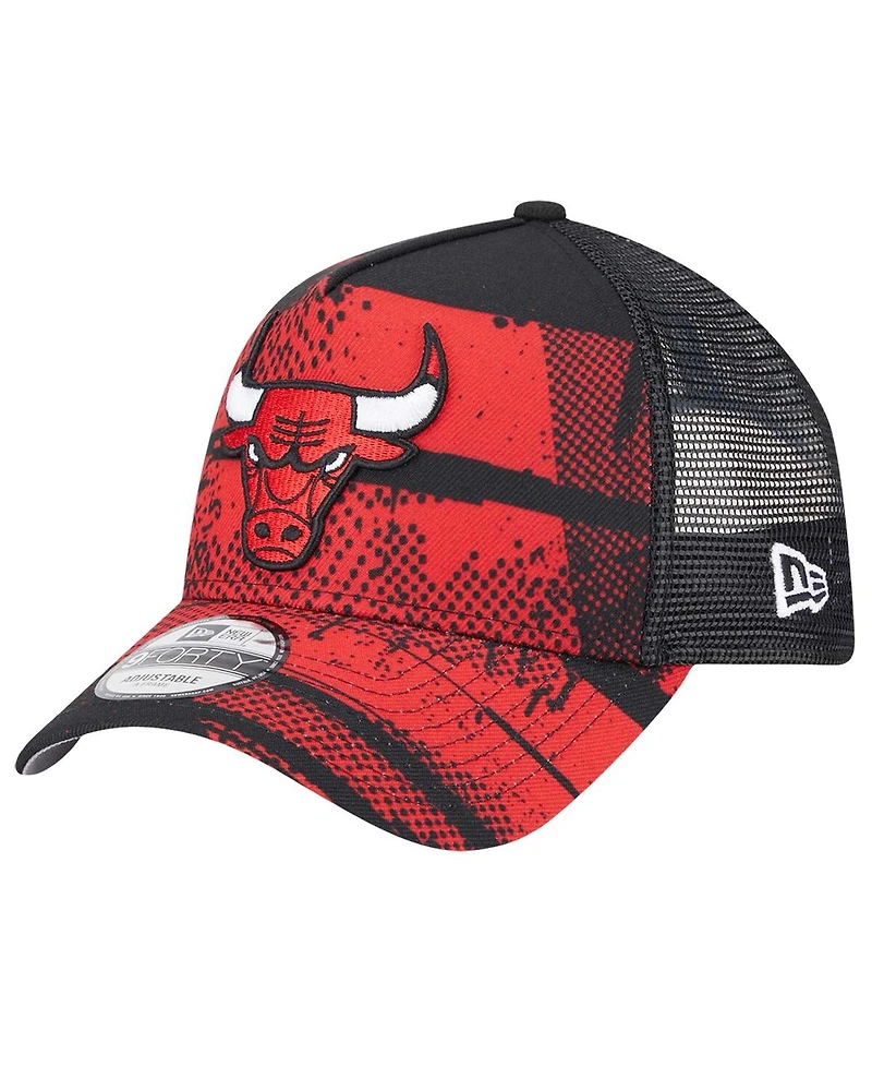 New Era Men's Black/Red Chicago Bulls Tip Off A-Frame Trucker 9FORTY Adjustable Hat