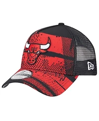 New Era Men's Black/Red Chicago Bulls Tip Off A-Frame Trucker 9FORTY Adjustable Hat