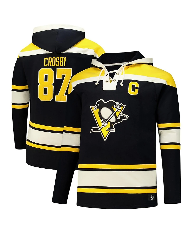 47 Brand Men's Sidney Crosby Black Pittsburgh Penguins Big Tall Lace-Up Pullover Hoodie