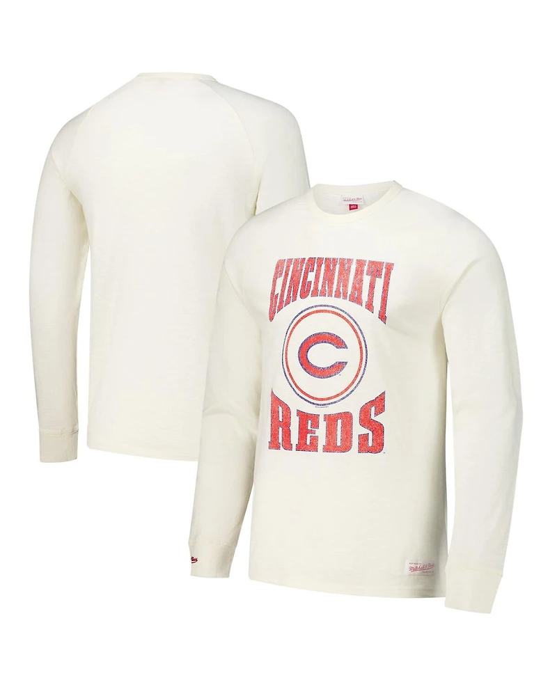 Mitchell & Ness Men's Cream Cincinnati Reds Arched Logo Slub Long Sleeve T-Shirt