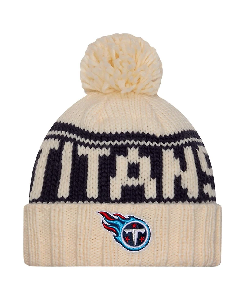 New Era Women's Cream Tennessee Titans 2024 Sideline Cuffed Knit Hat with Pom