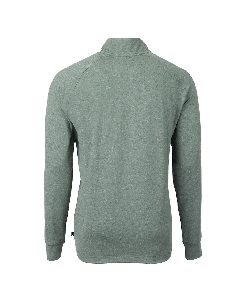 Cutter & Buck Men's Heather Green Notre Dame Fighting Irish Alumni Logo Adapt Knit Heathered Quarter-Zip Pullover Top
