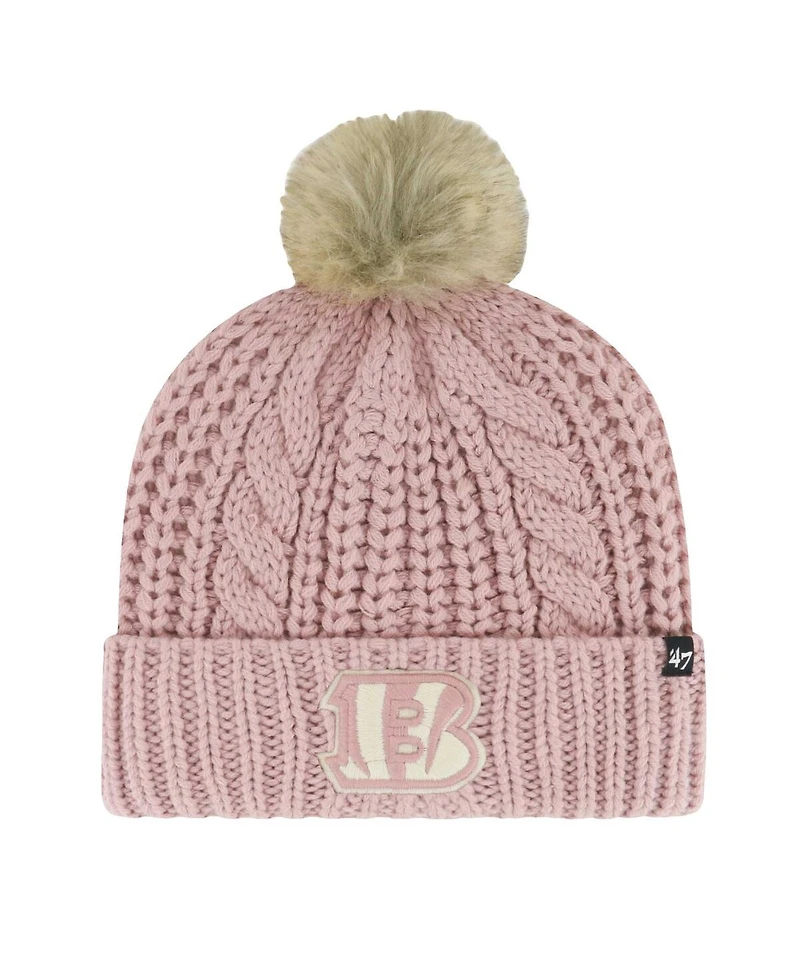 '47 Brand Women's Dusty Rose Cincinnati Bengals Meeko Cuffed Knit Hat with Pom