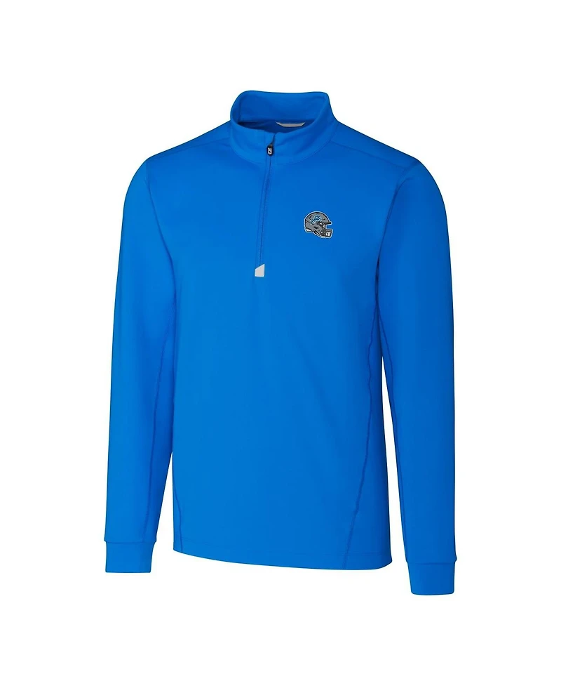 Cutter & Buck Men's Blue Detroit Lions Helmet Traverse Stretch Quarter-Zip Pullover Top