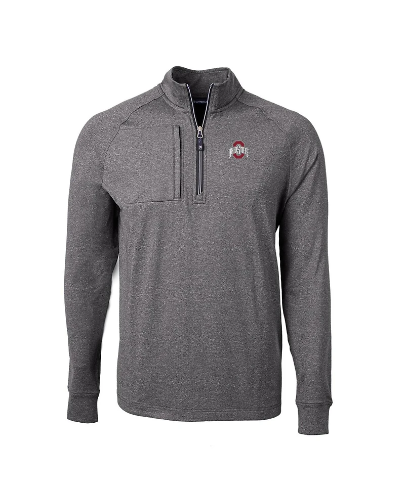 Cutter & Buck Men's Heather Black Ohio State Buckeyes Big Tall Adapt Knit Quarter-Zip Pullover Top
