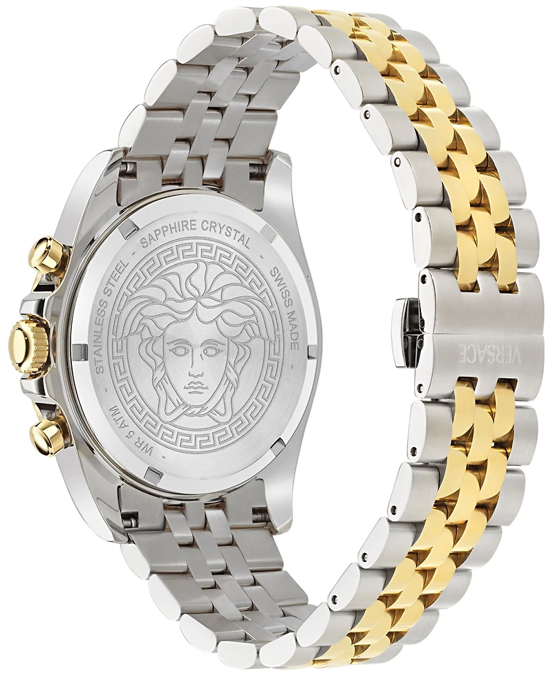 Versace Men's Swiss Chronograph Greca Chrono Wave Two-Tone Stainless Steel Bracelet Watch 43mm