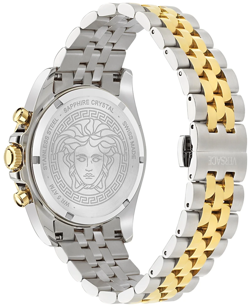 Versace Men's Swiss Chronograph Greca Chrono Wave Two-Tone Stainless Steel Bracelet Watch 43mm
