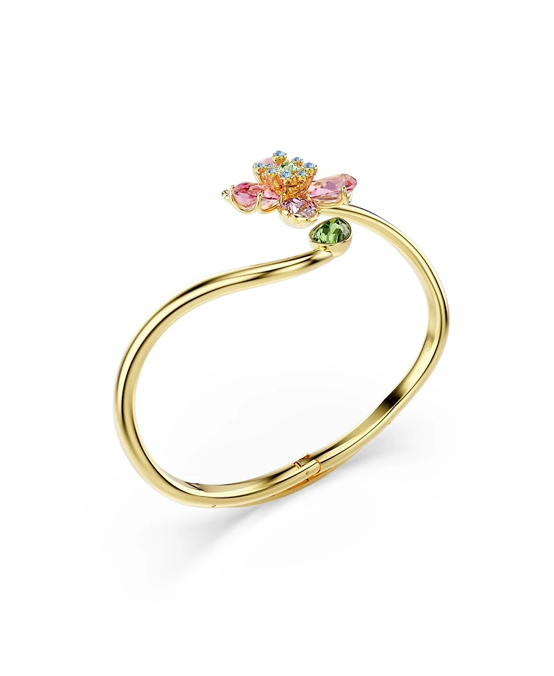 Swarovski Idyllia Mixed Cuts Flower Multicolored Gold-Tone Plated Bangle Bracelet