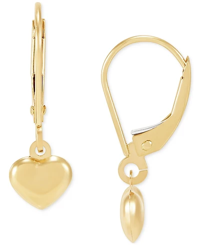 Small Heart Drop Earrings in 14k Yellow Gold
