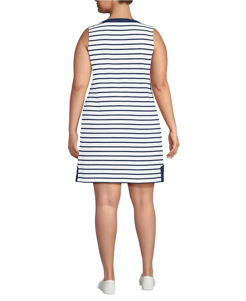 Lands' End Plus Size Cotton Jersey Notch Neck Dress