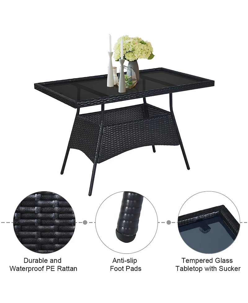 10PCS Patio Rattan Dining Set Cushioned Chair Table with Glass Top Garden Furniture