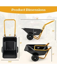 Dual-Wheel Wheelbarrow Garden Utility Cart with Pneumatic Tires for Easy Transport and Outdoor Tasks