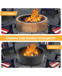 Aoodor Round Smokeless Fire Pit Ring, 36 Inch Double Layer Heavy Duty Metal Fire Pit Insert Liner for Outside Diy Campfire Above or In-Ground, Black