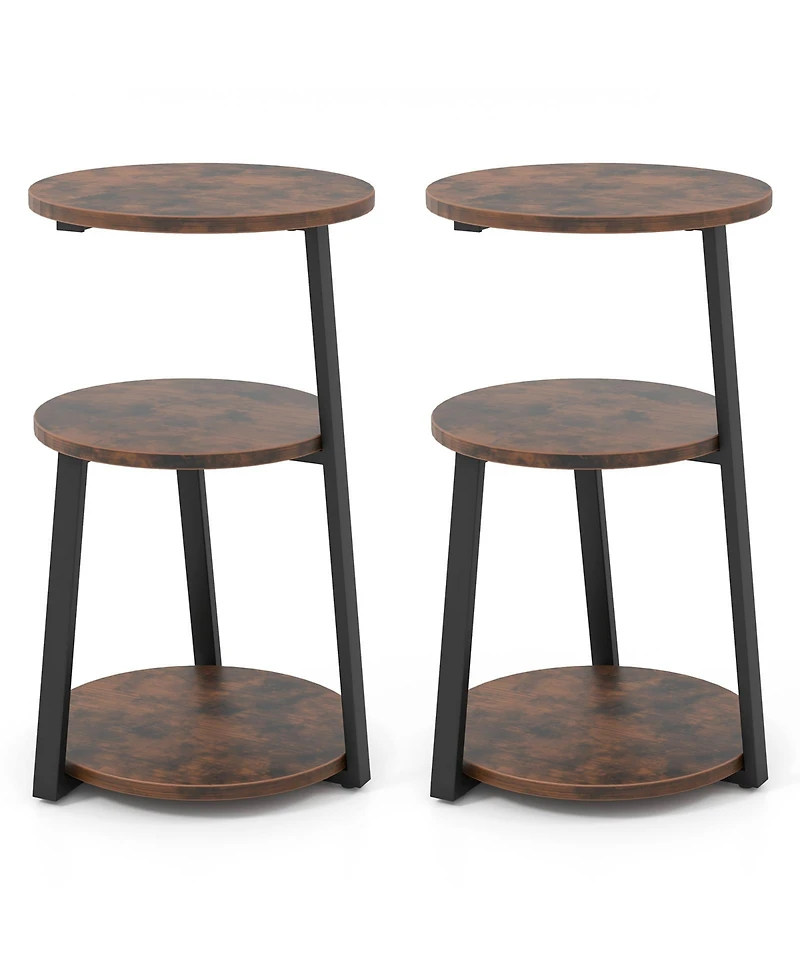 3-Tier Round Accent Side Table with Open Storage Shelves for Small Spaces