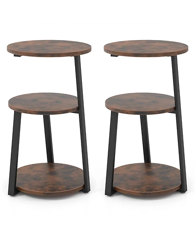 3-Tier Round Accent Side Table with Open Storage Shelves for Small Spaces