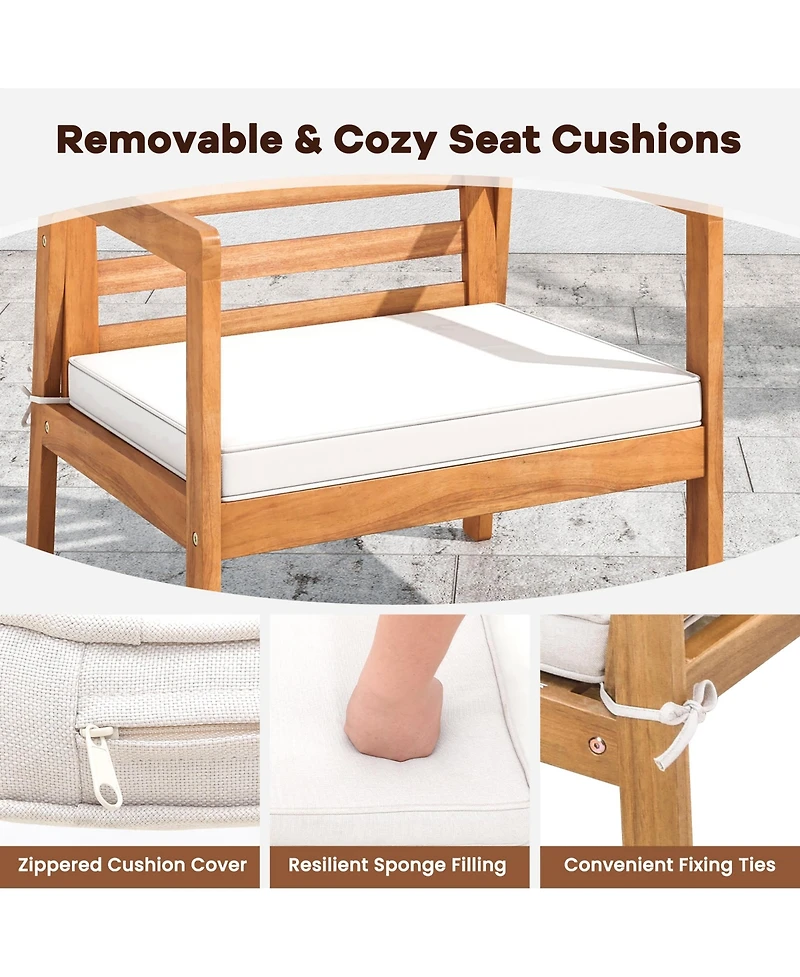 Gymax 4 Pcs Wood Patio Furniture Set w/ Soft Seat Cushions Solid Acacia Wood Frame