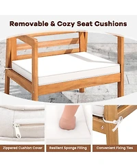 Gymax 4 Pcs Wood Patio Furniture Set w/ Soft Seat Cushions Solid Acacia Wood Frame