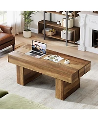 Tribesigns Rectangle Coffee Table, 47.24" Farmhouse Center Table with Slat Tabletop & Thick Base, Rustic Wooden Cocktail Tea Table for Living Room Apa