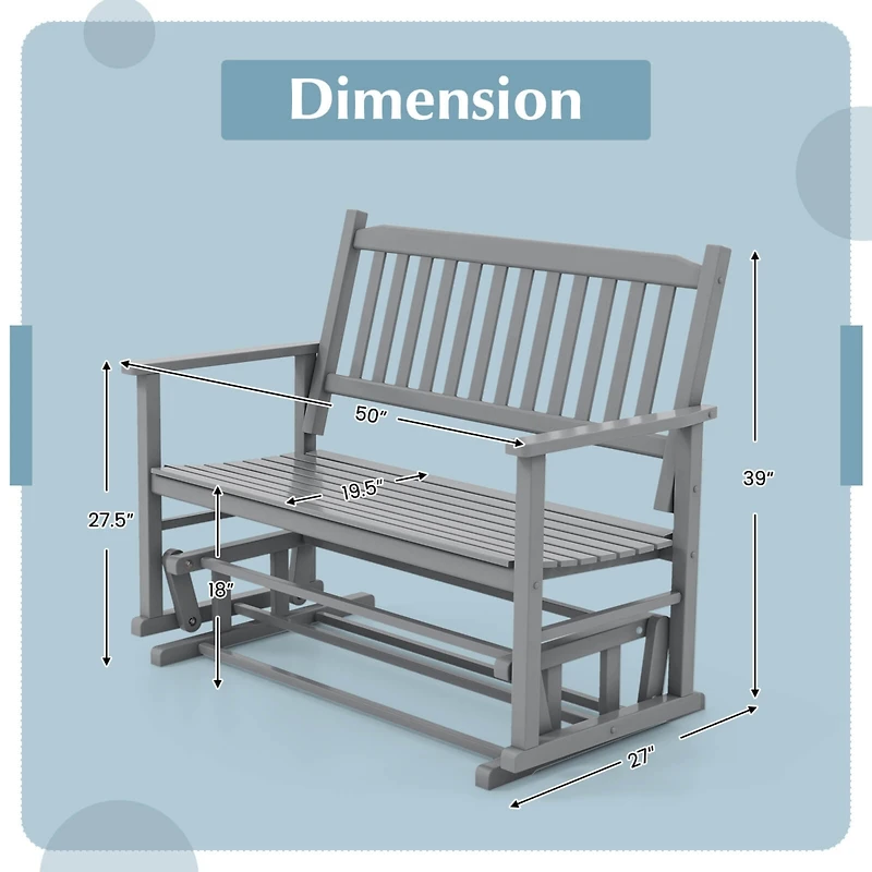 Patio Glider Loveseat Chair Swing Rocking Bench with Slatted Seat & Curved Backrest