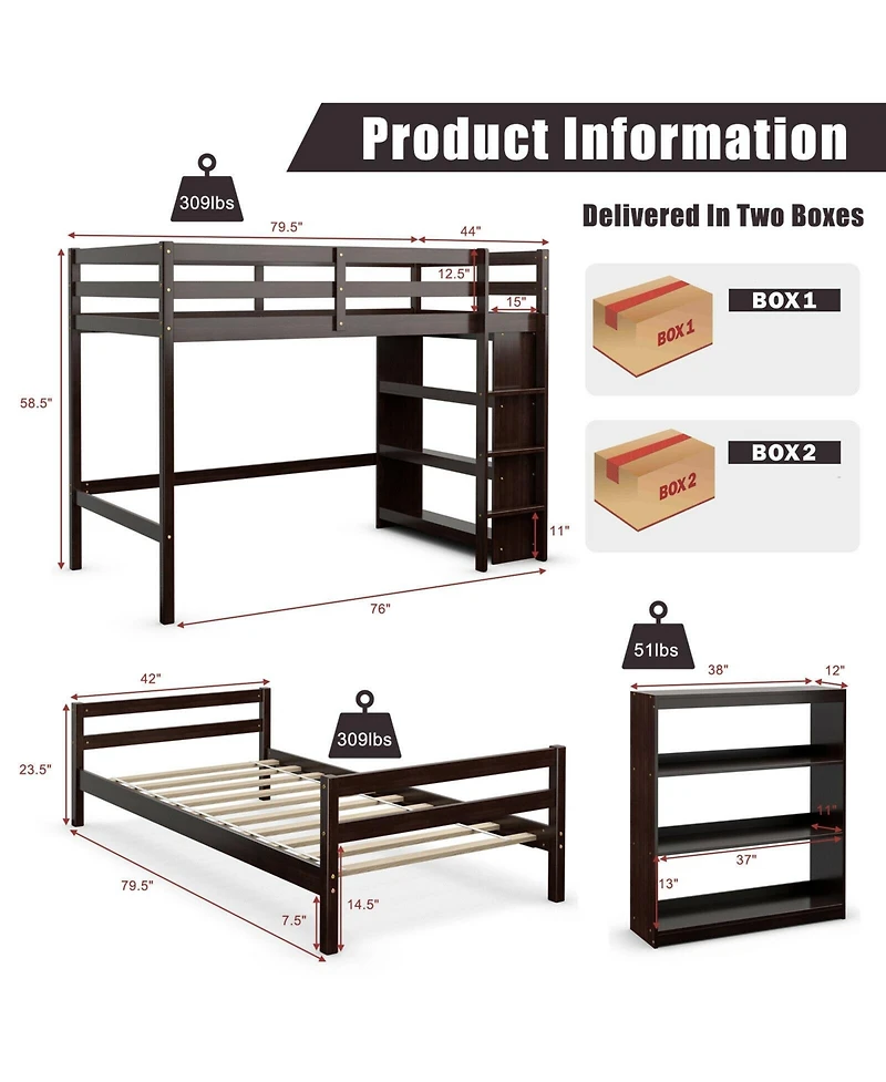 Space-Saving Loft Bunk Bed with Storage Bookcase, Ideal for Kids and Teen Bedrooms