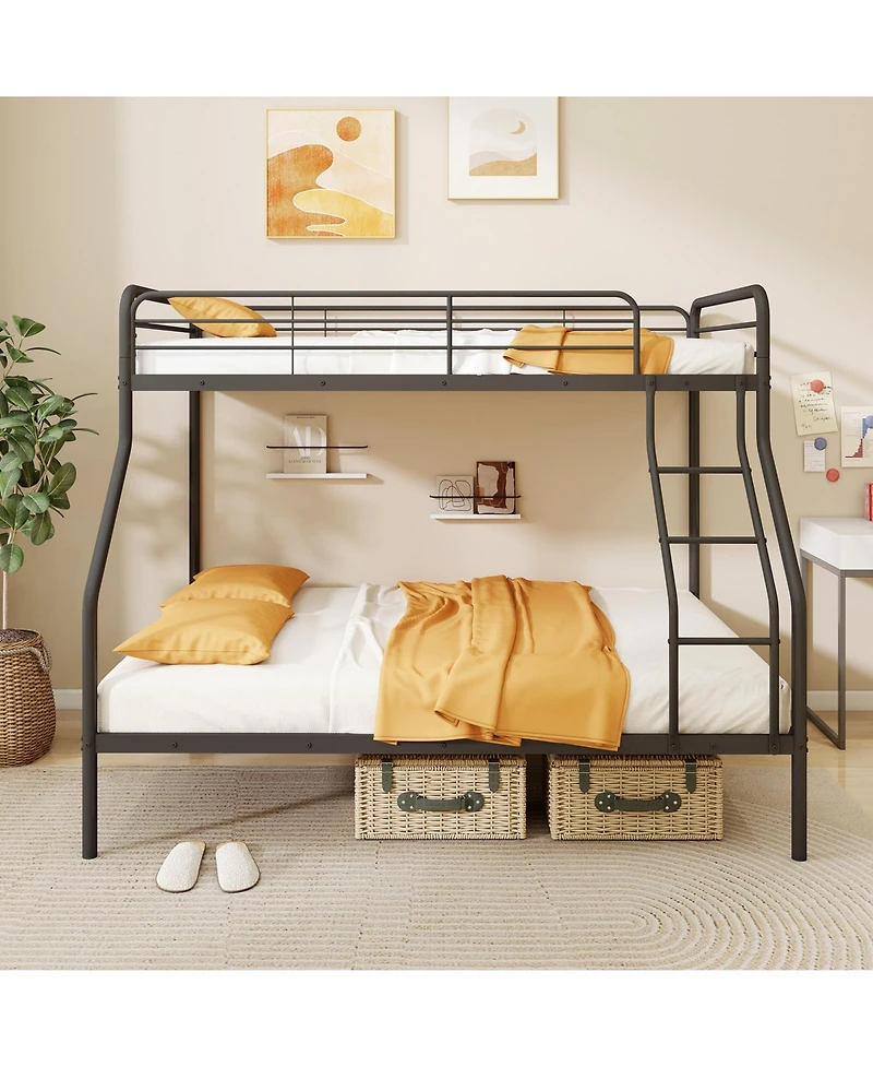 Sturdy Over Bunk Bed with Ladder and Full-Length Safety Rails