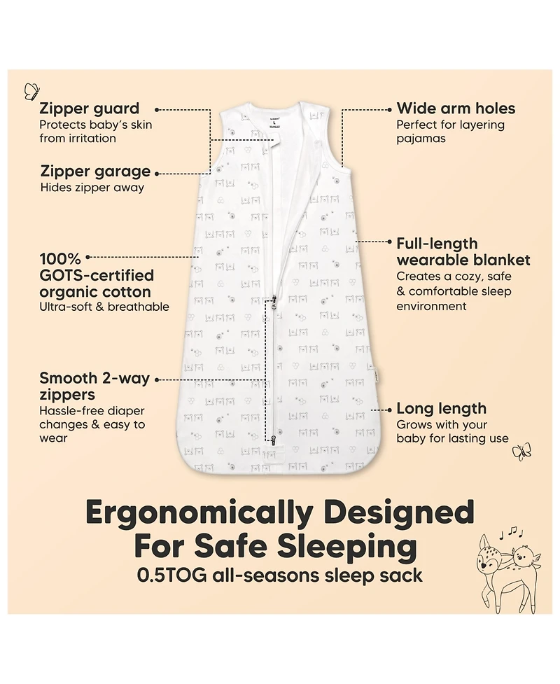 KeaBabies 2-Pack Snooze Baby Sleep Sacks, Cotton Wearable Blanket, Soft Toddler Sleeping Bag, Smooth Zipper