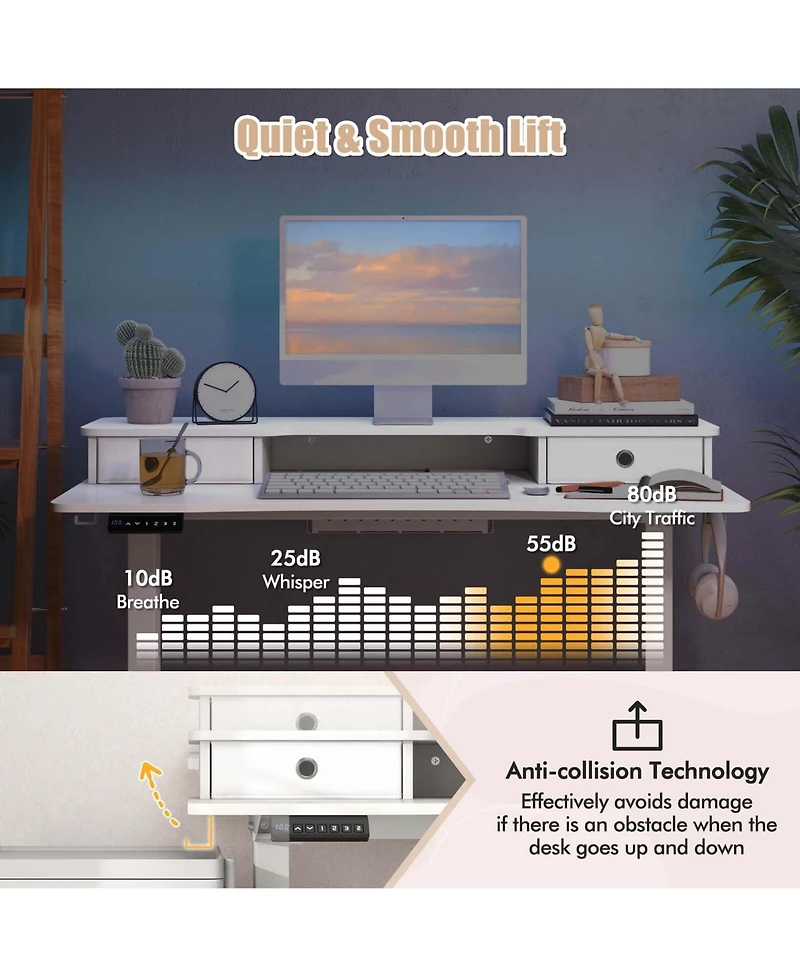 48"x 24" Electric Standing Desk with 2 Drawers Monitor Stand Storage Shelf
