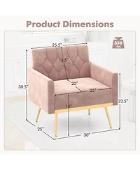 Modern Velvet Accent Chair with Button Tufted Back Metal Legs and Adjustable Foot Pads