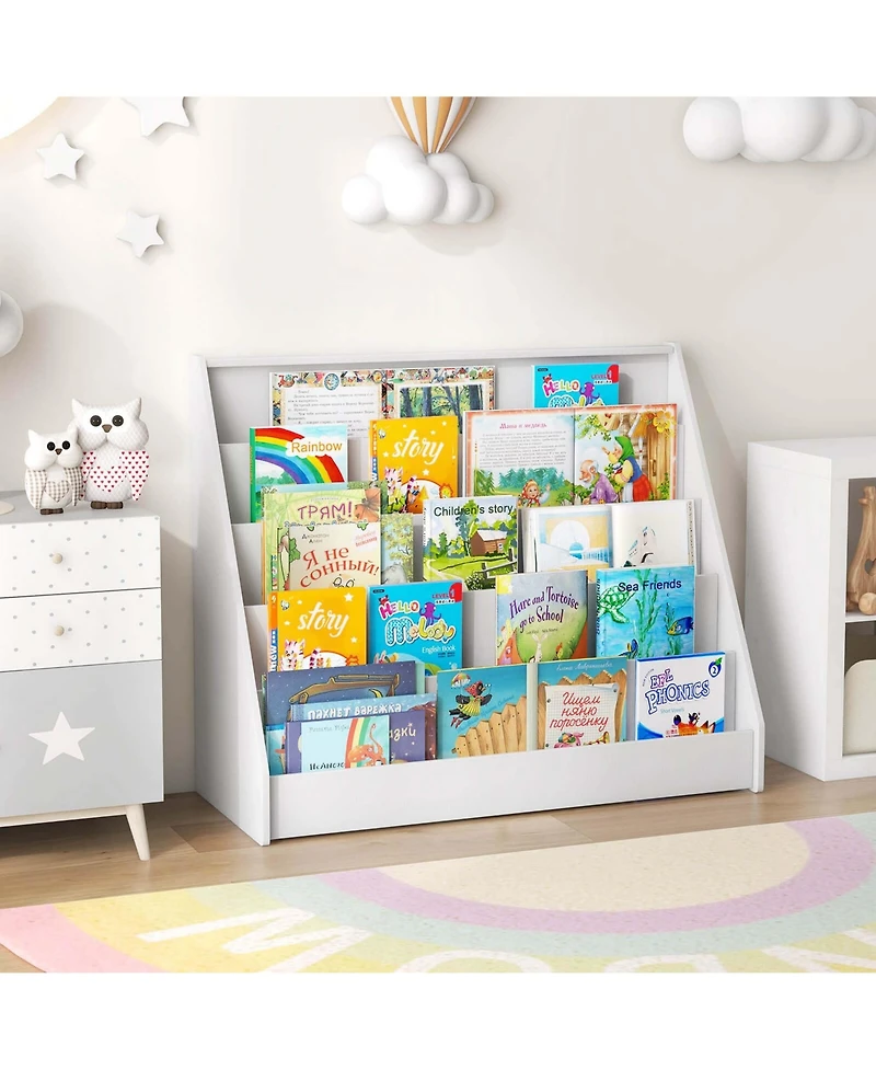 5 Tier Kids Bookshelf with Anti-Tipping Device Kids-friendly Height for Bedroom