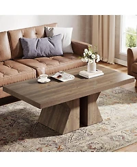 Tribesigns Wood Coffee Table, 47-Inch Rectangular Center Table with Thick Wooden Base