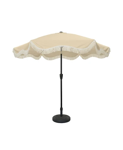 9 ft. Unique Design Crank Outdoor Patio Market Umbrella Beige with Full Fiberglass Rib and Base