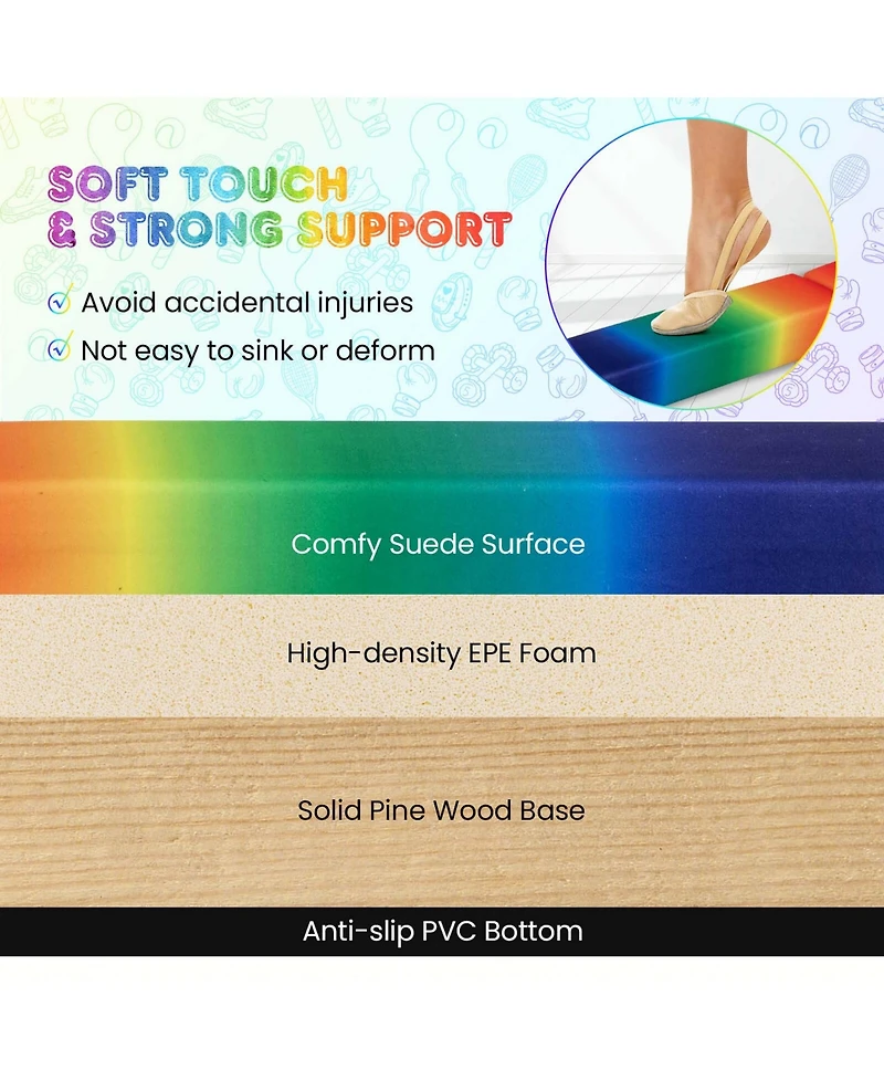 8 Ft Folding Gymnastic Beam with Anti-slip Base Pine Wood Frame Carrying Handle