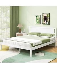 Wood Bed Frame with Headboard and Sturdy Wooden Slat Support for Mattress