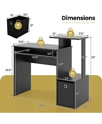 Home Office Computer Desk Space-saving Study Writing with Keyboard Tray